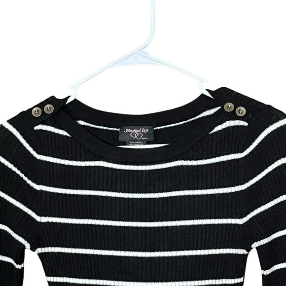 VTG Y2K Black Striped 3/4 Sleeve Pullover Sz S Bella Swan Elena Gilbert Bodycon - Picture 2 of 6